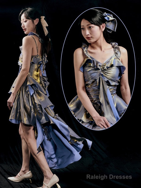 Retro High Low Irregular Spaghetti Straps Dusty Purple Short Birthday Dresses Birthday Outfit