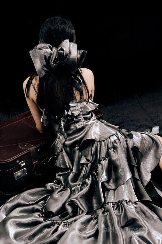 Retro High Low Irregular Spaghetti Straps Gray Short Birthday Dresses Birthday Outfits