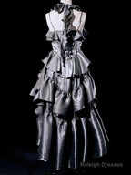 Retro High Low Irregular Spaghetti Straps Gray Short Prom Dresses Birthday Outfits