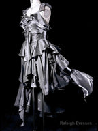 Retro High Low Irregular Spaghetti Straps Gray Short Prom Dresses Birthday Outfits