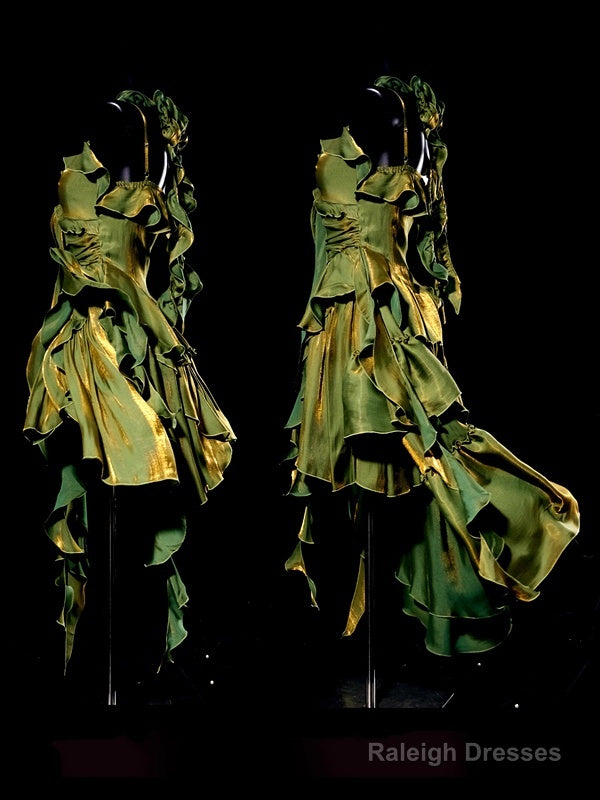 Retro High Low Irregular Spaghetti Straps Green Short Birthday Dresses Birthday Outfits