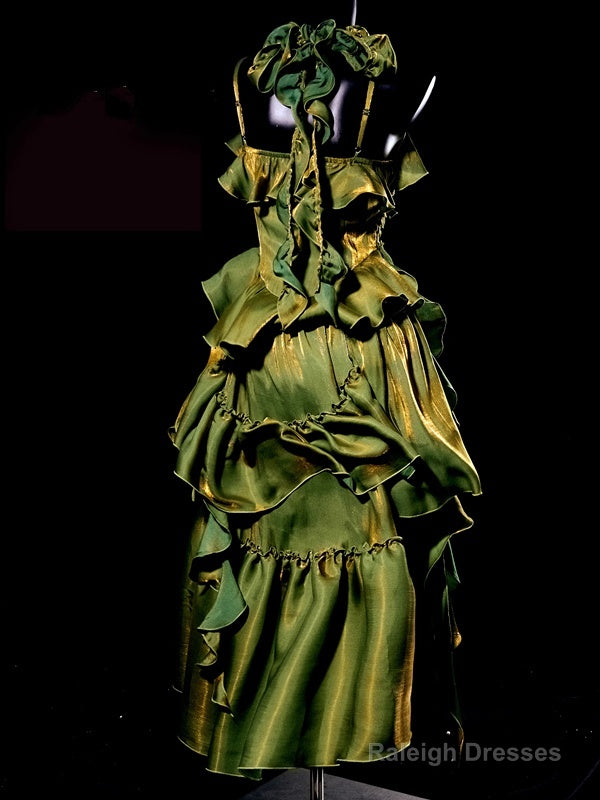 Retro High Low Irregular Spaghetti Straps Green Short Birthday Dresses Birthday Outfits