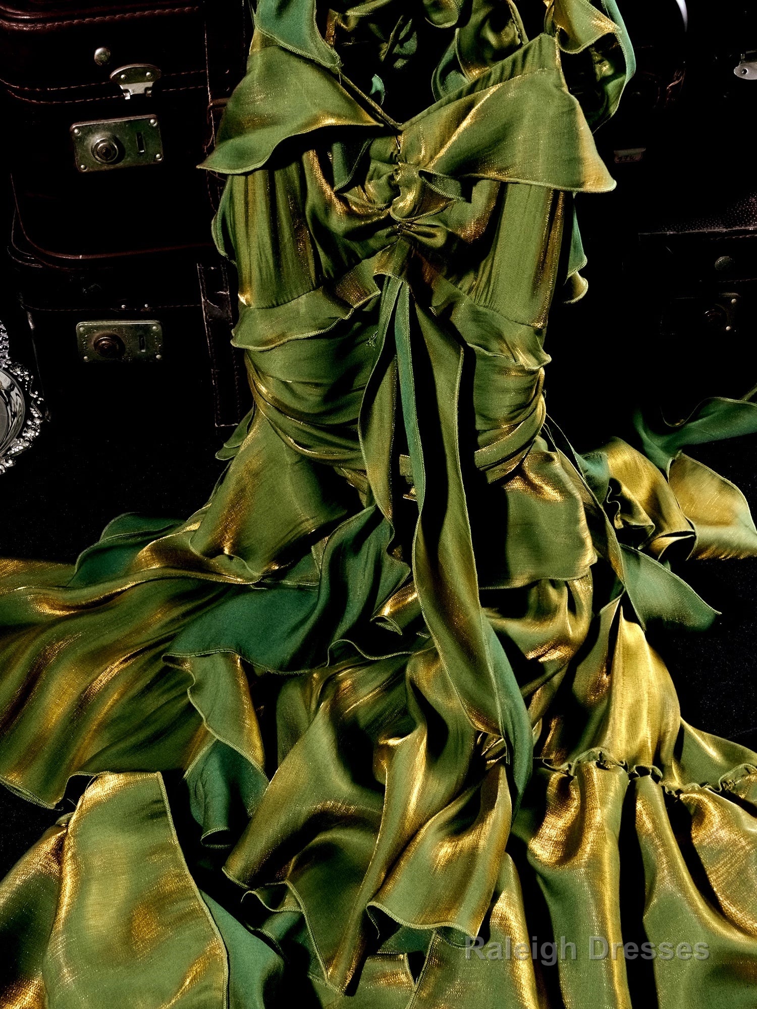 Retro High Low Irregular Spaghetti Straps Green Short Birthday Dresses Birthday Outfits With Train Main image