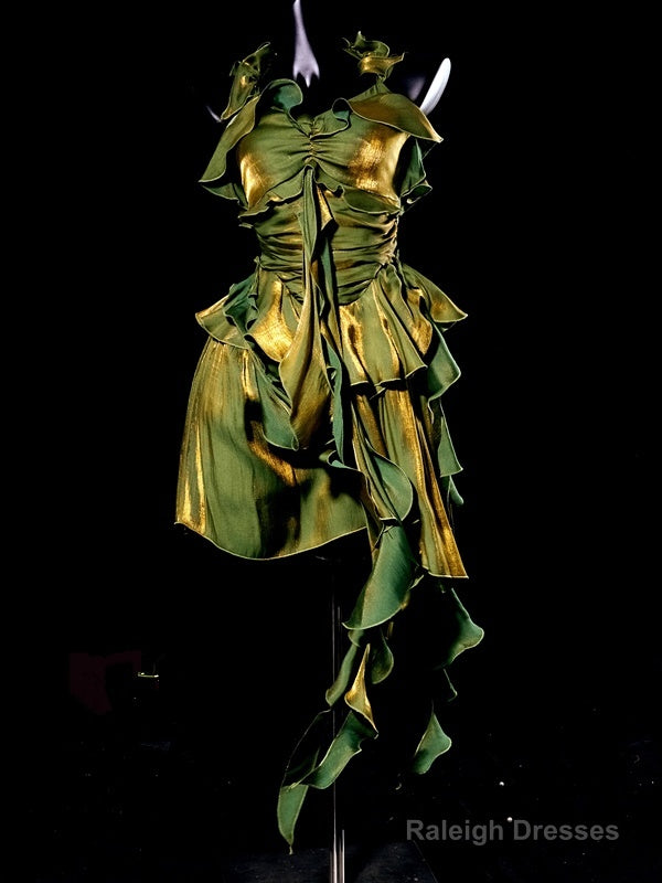 Retro High Low Irregular Spaghetti Straps Green Short Birthday Dresses Birthday Outfits