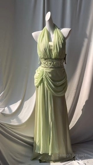 Retro Light Green V-Neck Chiffon Beaded Sequins Floor-Length Prom Dress Beautiful Birthday Evening Dress Main image
