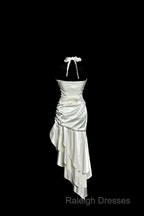 Retro Mermaid Halter Satin High Low Prom Dresses