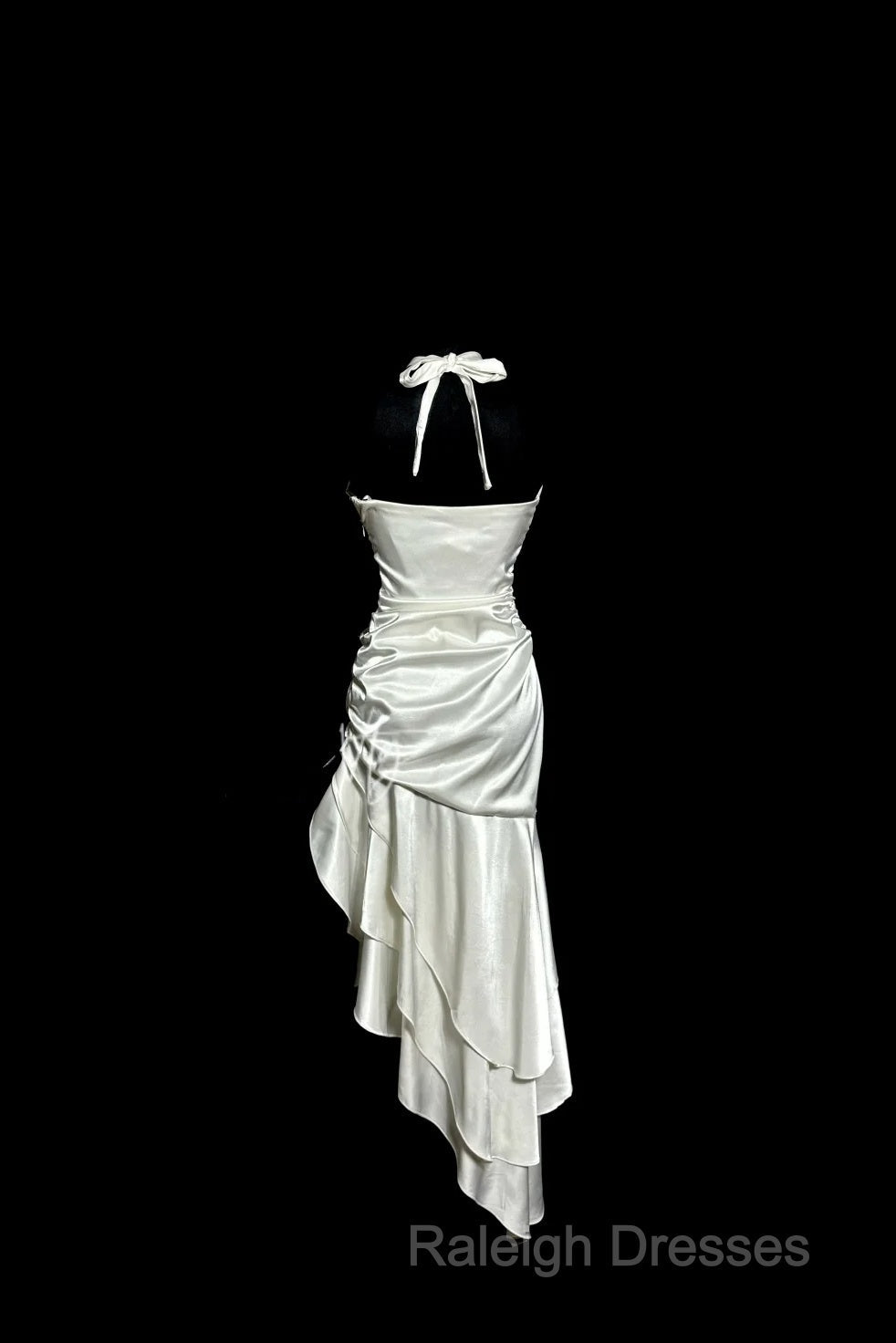 Retro Mermaid Halter Satin High Low Prom Dresses
