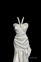 Retro Mermaid Halter Satin High Low Evening Dress Prom Dresses