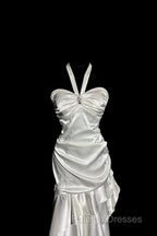 Retro Mermaid Halter Satin High Low Prom Dresses