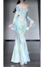 Retro Mermaid Off The Shoulder Floral Long Sleeves Prom Dress Birthday Outfits