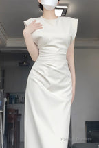 Retro Mermaid Satin White Prom Dresses Birthday Outfits With Ruffle