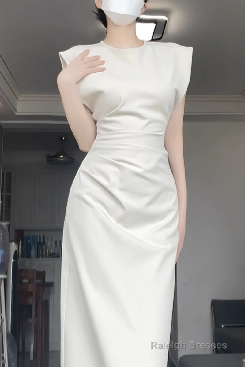 Retro Mermaid Satin White Prom Dresses Birthday Outfits With Ruffle