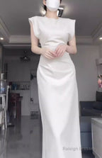 Retro Mermaid Satin White Prom Dress Birthday Outfits With Ruffle