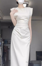 Retro Mermaid Satin White Prom Dress Birthday Outfits With Ruffle