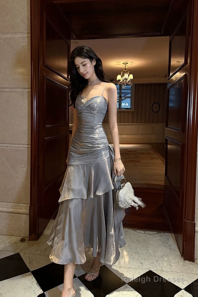 Retro Mermaid Spaghetti Straps Gray Long Length Prom Dresses Secondary image