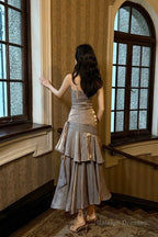 Retro Mermaid Spaghetti Straps Gray Long Length Prom Dresses