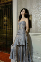 Retro Mermaid Spaghetti Straps Gray Long Length Prom Dresses