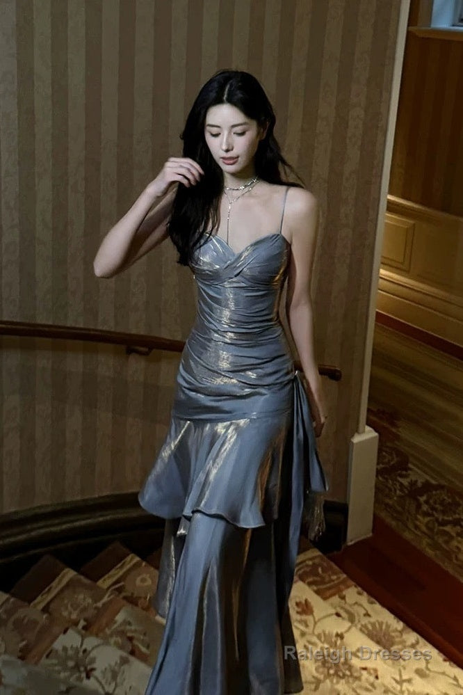 Retro Mermaid Spaghetti Straps Gray Long Length Prom Dresses