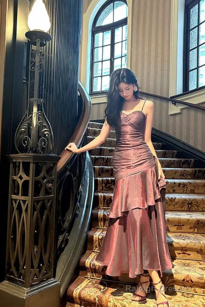 Retro Mermaid Spaghetti Straps Long Length Grape Prom Dresses Secondary image