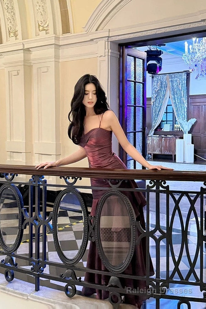 Retro Mermaid Spaghetti Straps Long Length Grape Evening Dress Prom Dresses