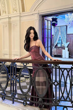 Retro Mermaid Spaghetti Straps Long Length Grape Prom Dresses