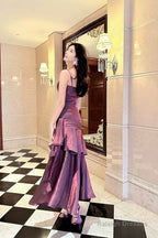 Retro Mermaid Spaghetti Straps Long Length Grape Prom Dresses