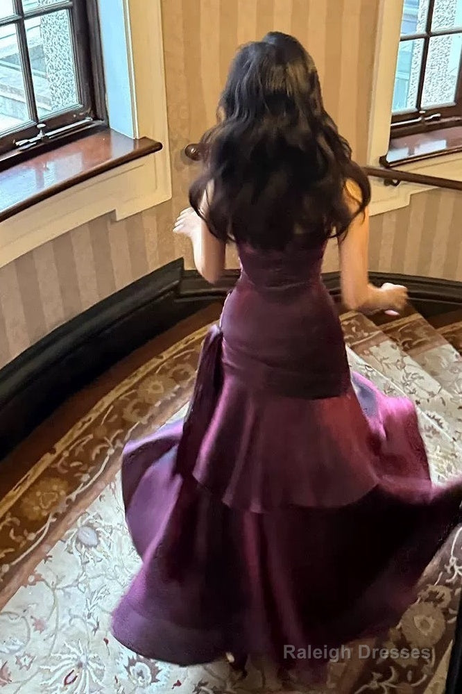 Retro Mermaid Spaghetti Straps Long Length Grape Evening Dress Prom Dresses Main image