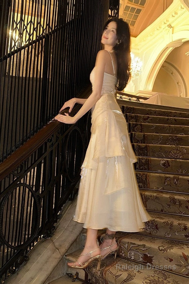 Retro Mermaid Spaghetti Straps Long Length White Prom Dresses Secondary image
