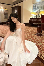 Retro Mermaid Spaghetti Straps Long Length White Evening Dress Prom Dresses