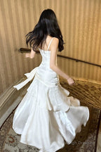 Retro Mermaid Spaghetti Straps Long Length White Evening Dress Prom Dresses