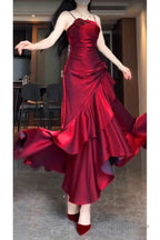 Retro Mermaid Spaghetti Straps Red Ankle Length Prom Dress Birthday Outfits