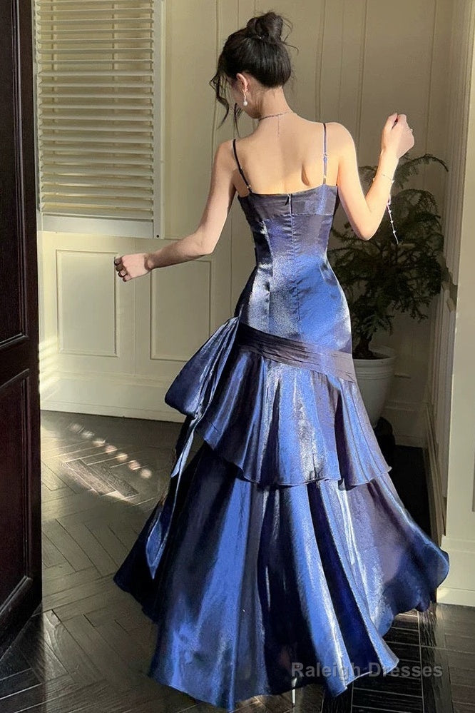 Retro Mermaid Spaghetti Straps Royal Blue Long Length Evening Dress Prom Dresses