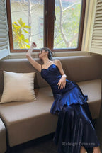 Retro Mermaid Spaghetti Straps Royal Blue Long Length Evening Dress Prom Dresses
