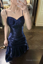 Retro Mermaid Spaghetti Straps Royal Blue Long Length Evening Dress Prom Dresses