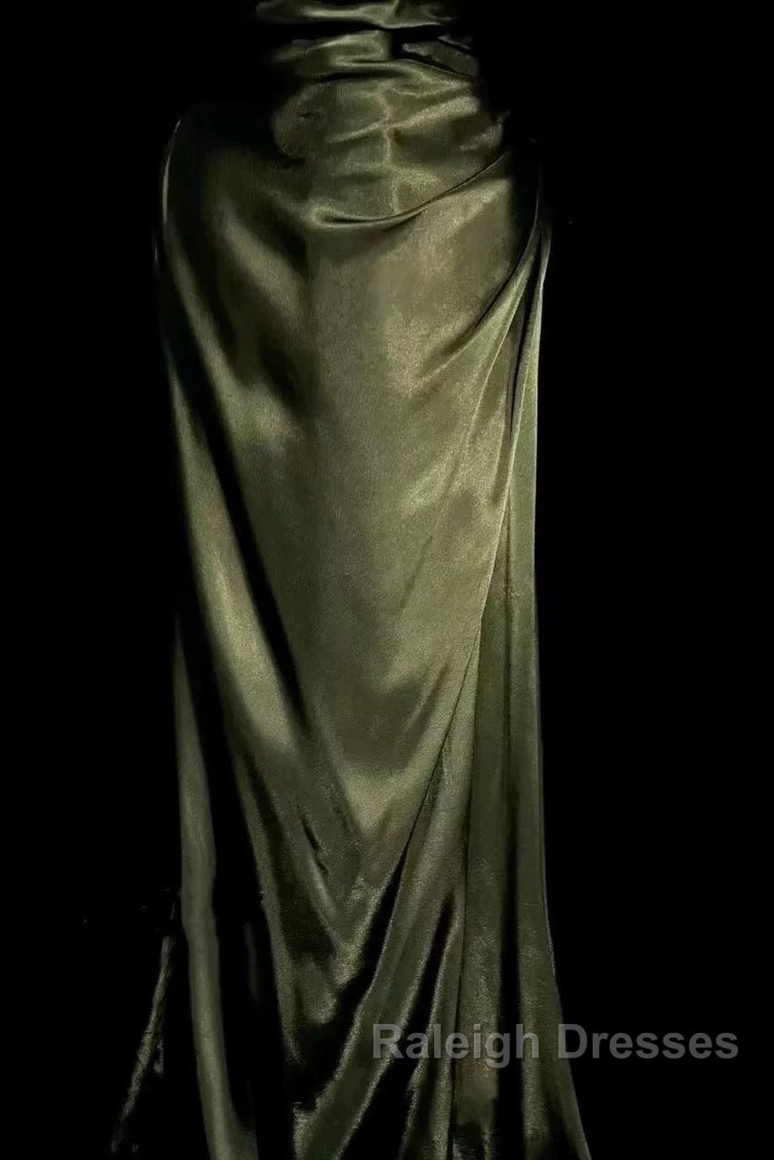 Retro Mermaid Spaghetti Straps Satin Green Long Evening Dress Prom Dresses Secondary image