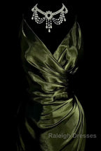 Retro Mermaid Spaghetti Straps Satin Green Long Prom Dresses