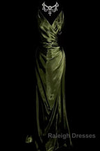 Retro Mermaid Spaghetti Straps Satin Green Long Prom Dresses