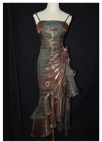 Retro Mermaid Spaghetti Straps Satin Long Prom Dresses Prom Dress