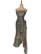 Retro Mermaid Spaghetti Straps Satin Long Prom Dresses Prom Dress