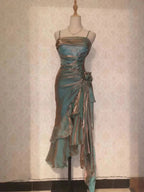 Retro Mermaid Spaghetti Straps Satin Long Prom Dresses Prom Dress