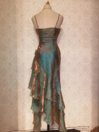 Retro Mermaid Spaghetti Straps Satin Long Prom Dresses Prom Dress