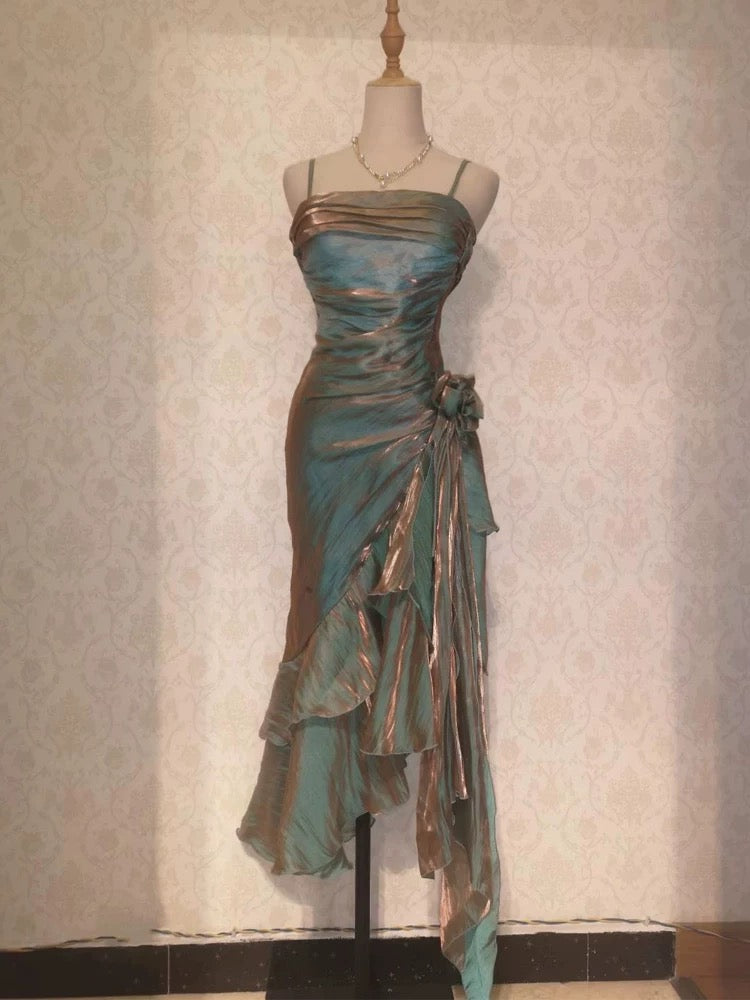 Retro Mermaid Spaghetti Straps Satin Long Prom Dresses Prom Dress Secondary image
