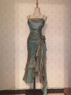 Retro Mermaid Spaghetti Straps Satin Long Prom Dresses Prom Dress
