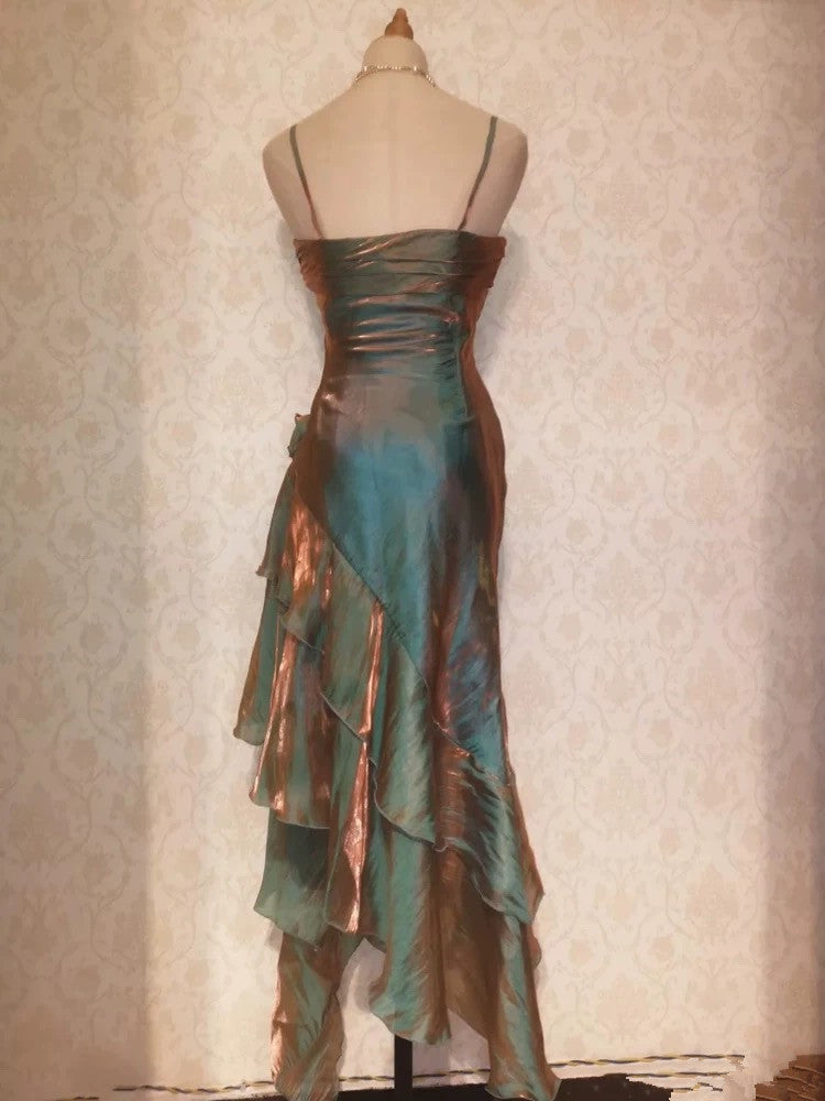 Retro Mermaid Spaghetti Straps Satin Long Prom Dresses Prom Dress