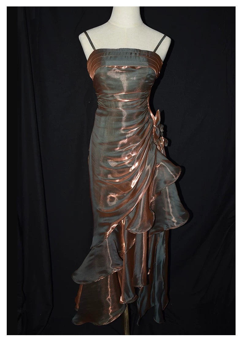 Retro Mermaid Spaghetti Straps Satin Long Prom Dresses Prom Dress