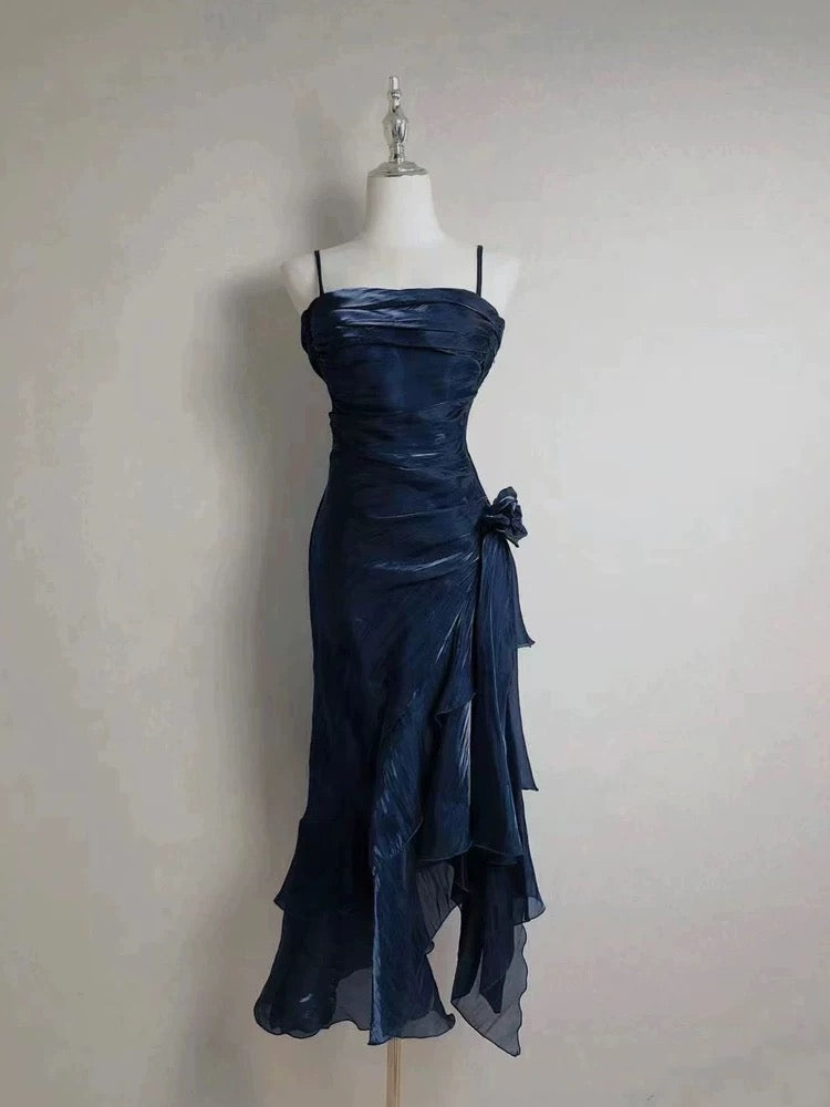 Retro Mermaid Spaghetti Straps Satin Long Prom Dresses Prom Dress