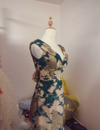 Retro Mermaid V-Neck Jacquard Embroidered Long Formal Prom Dress