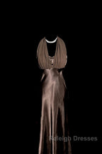 Retro Mermaid V Neckline Chiffon Brown Prom Dresses