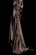 Retro Mermaid V Neckline Chiffon Brown Evening Dress Prom Dresses