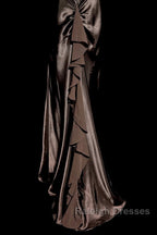 Retro Mermaid V Neckline Chiffon Brown Prom Dresses